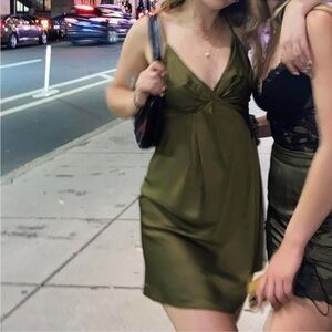 Satin Olive Green Mini Dress